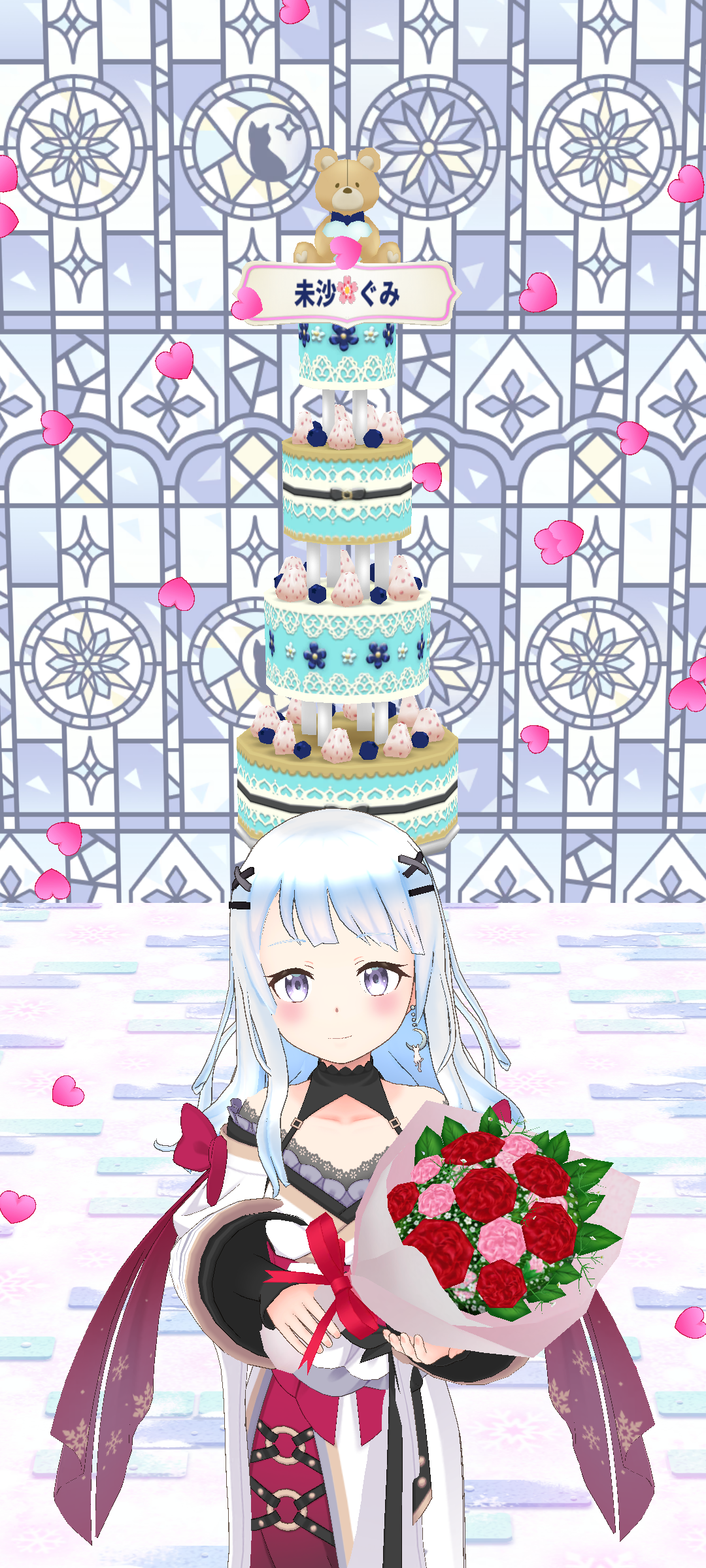 ケーキタワーのお祝いカット